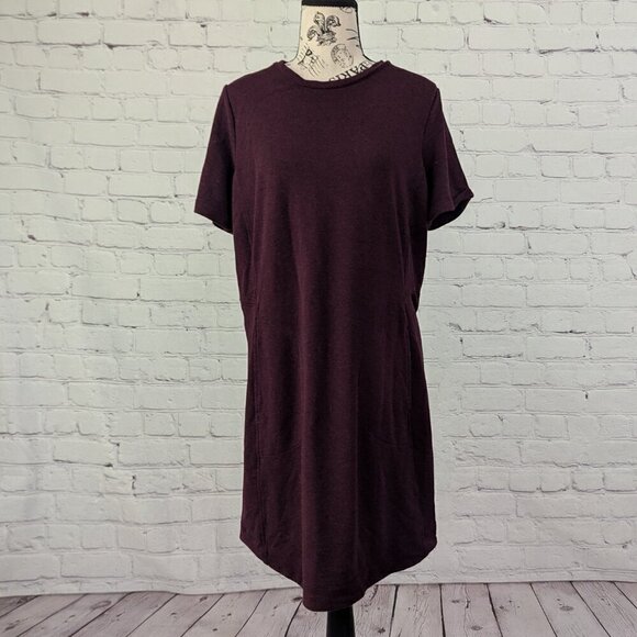 HYBA Stretchy Bodycon Dress sz L Short Sleeved Round Neck Deep Burgundy - Picture 7 of 8